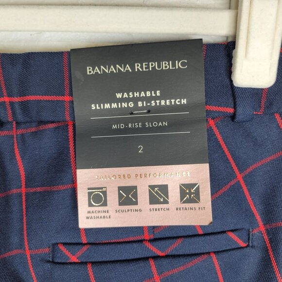 Banana Republic Women's Size 2 Ankle Pants Sloan Slimming Mid Rise Blue Red - Picture 3 of 6